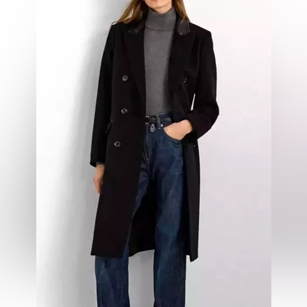 NWT lauren ralph lauren Double Breasted Wool Blend Reefer Coat Women black